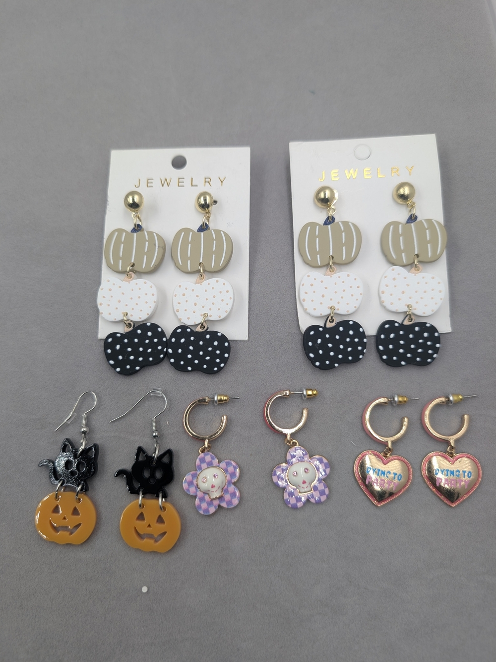 Halloween Pumpkin Cat Skull Earrings 5 Pair Spooky Y2K Lot | 0920